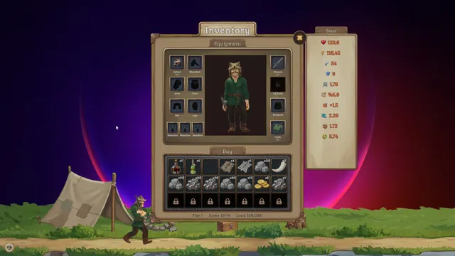 Inventory with equipment slots and bag