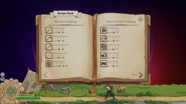 Recipe book with weapon and armor recipes