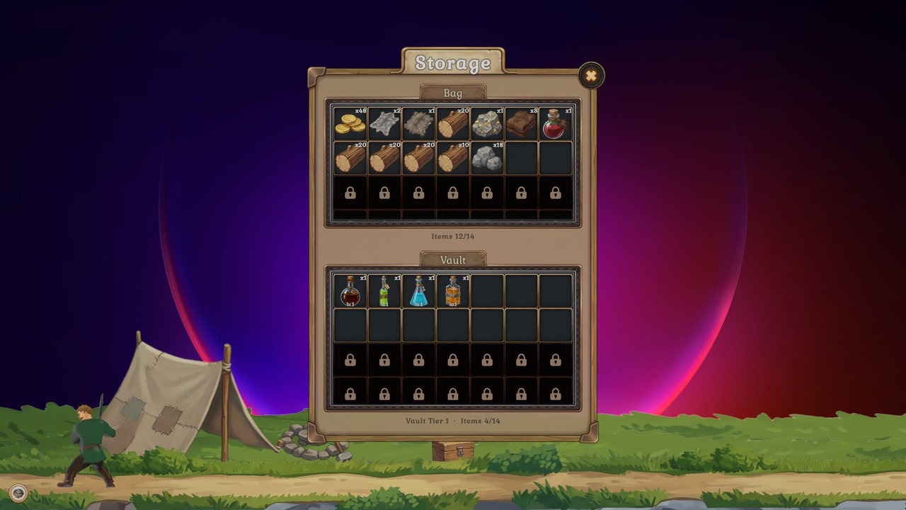 Storage panel with the bag and vault grids.